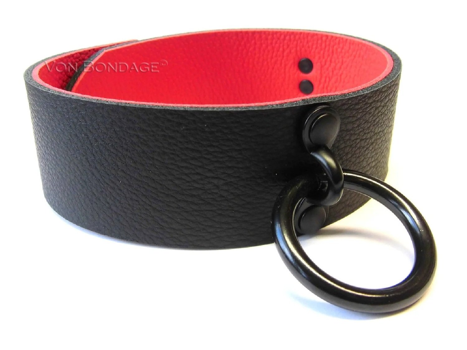 Black and Red Leather BDSM slave collar with Black Ring