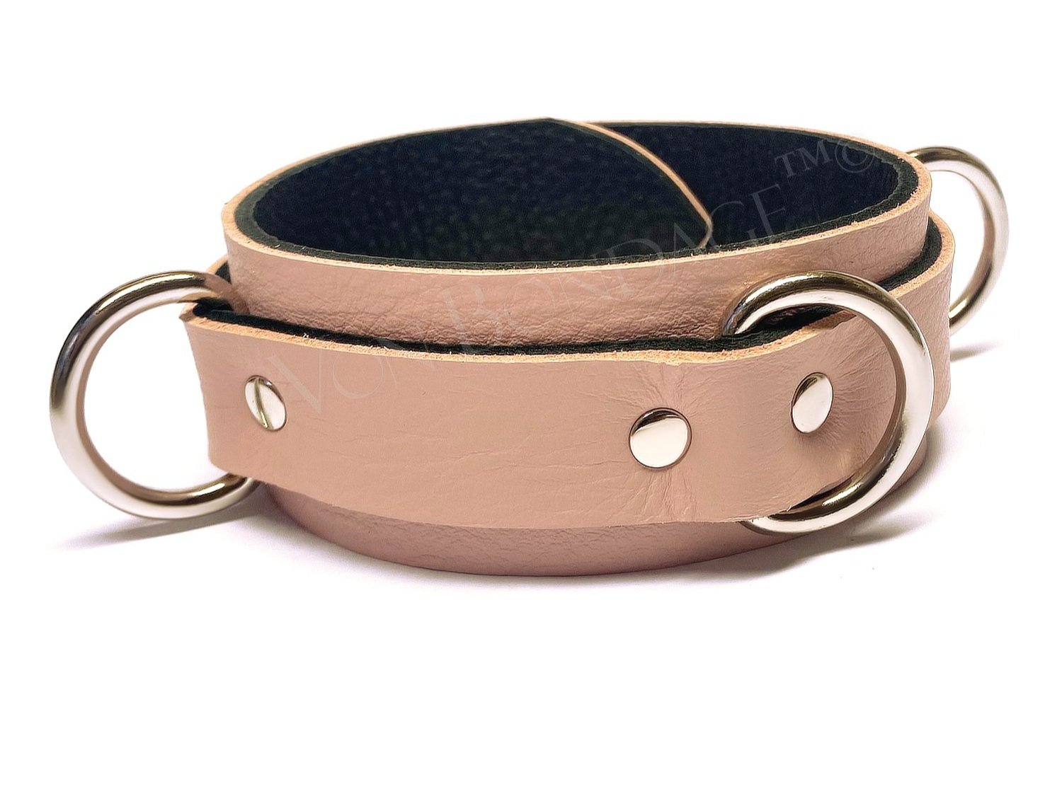 BDSM Collar with 3 Dee Rings in Pink Leather