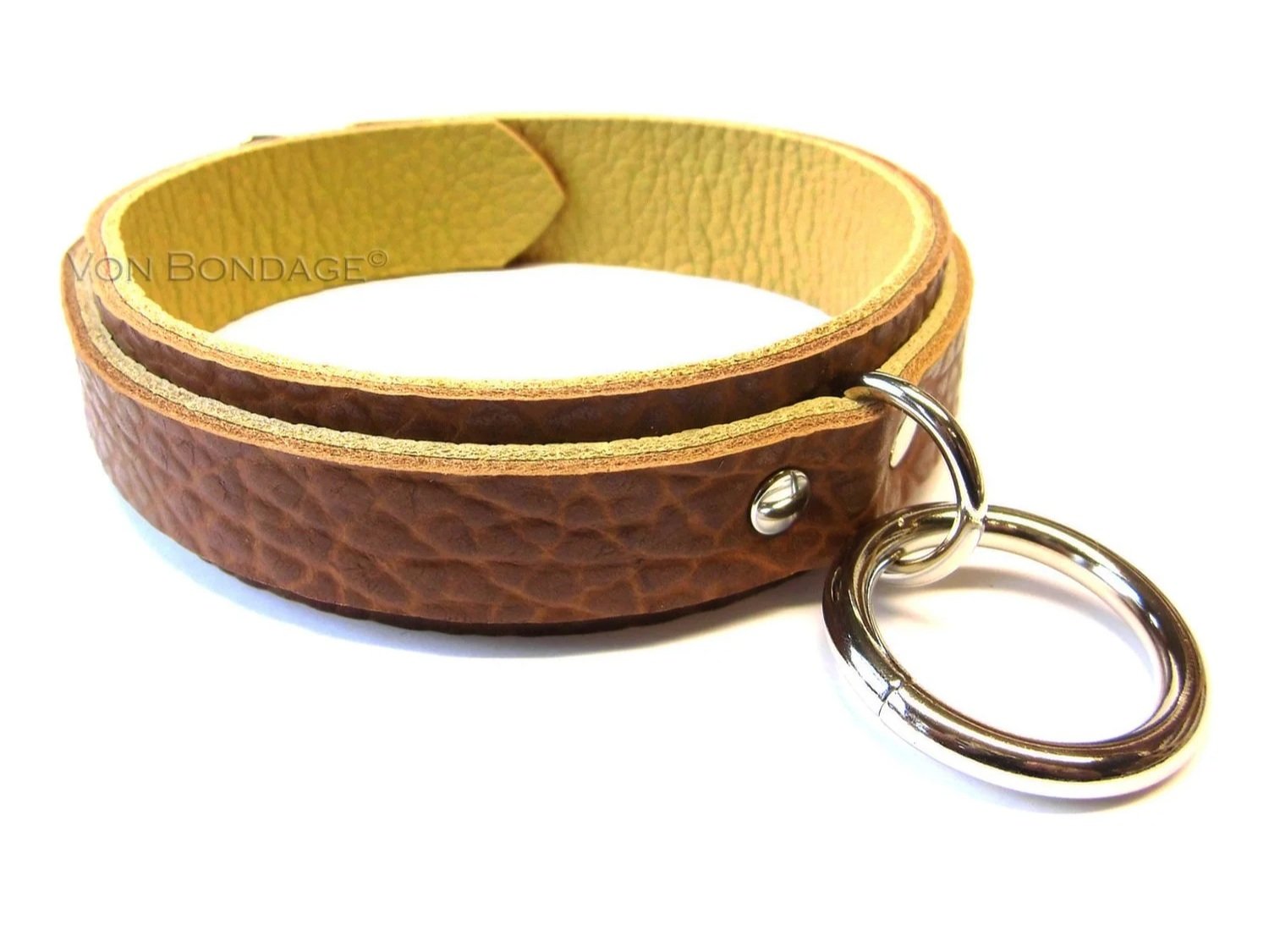 Brown Bullhide Leather BDSM Collar with Large O-ring