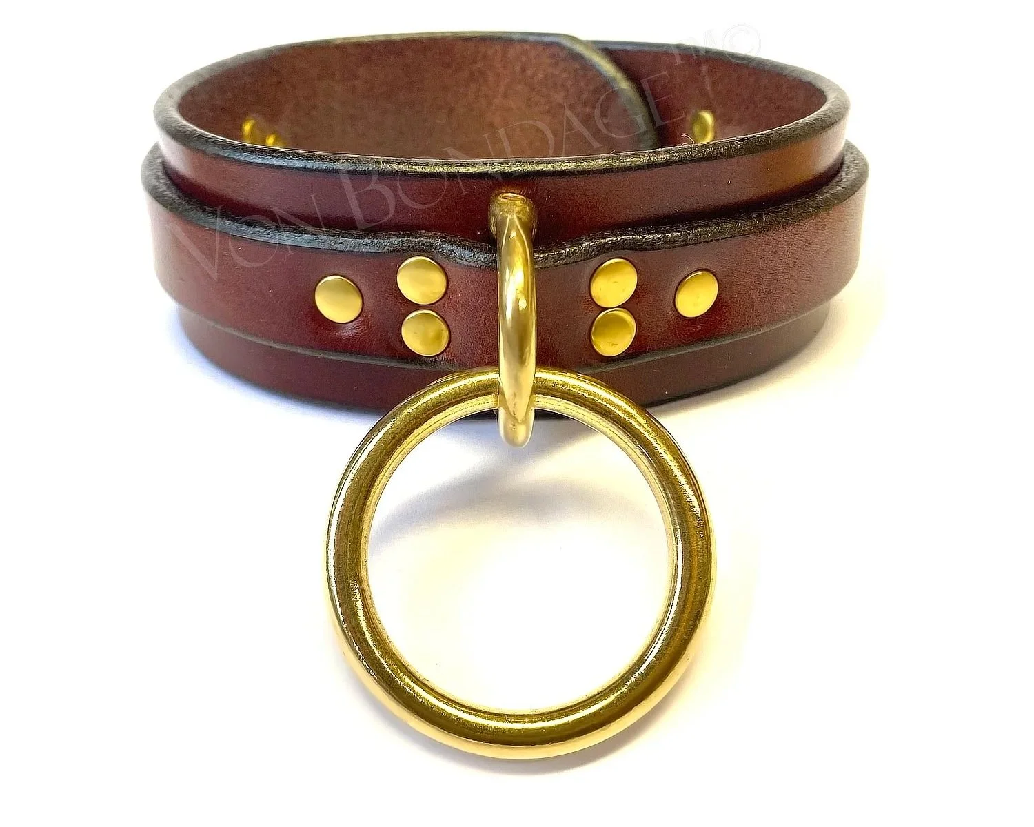 brown Leather BDSM Collar with Brass O-Ring