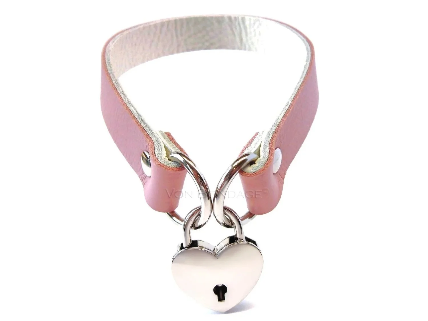 Pink & White Leather Choker with Large Heart Padlock
