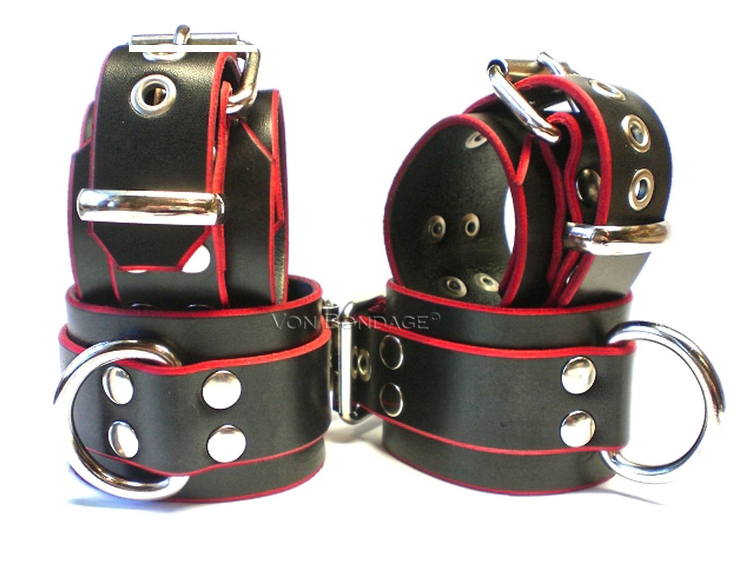 Wrist & Ankle Leather Bondage Restraints Set with Red Edges