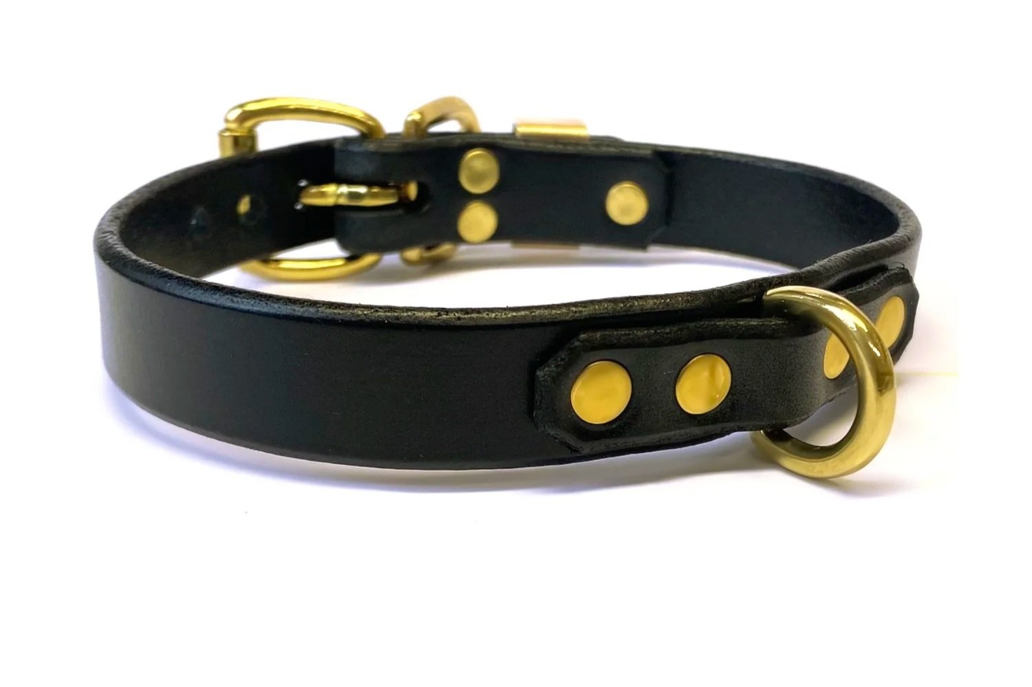 Black Latigo Leather BDSM Collar with small brass d-ring