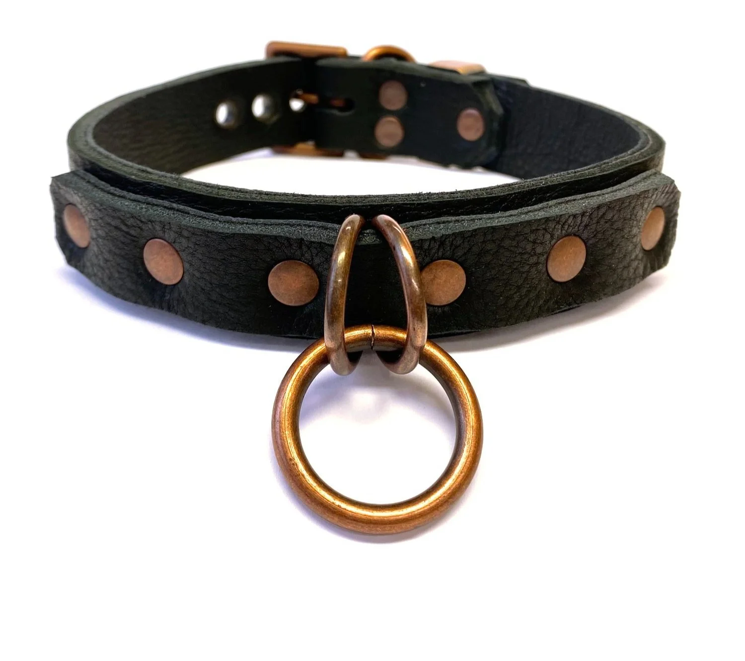 Bison Leather BDSM Collar with Copper O-ring