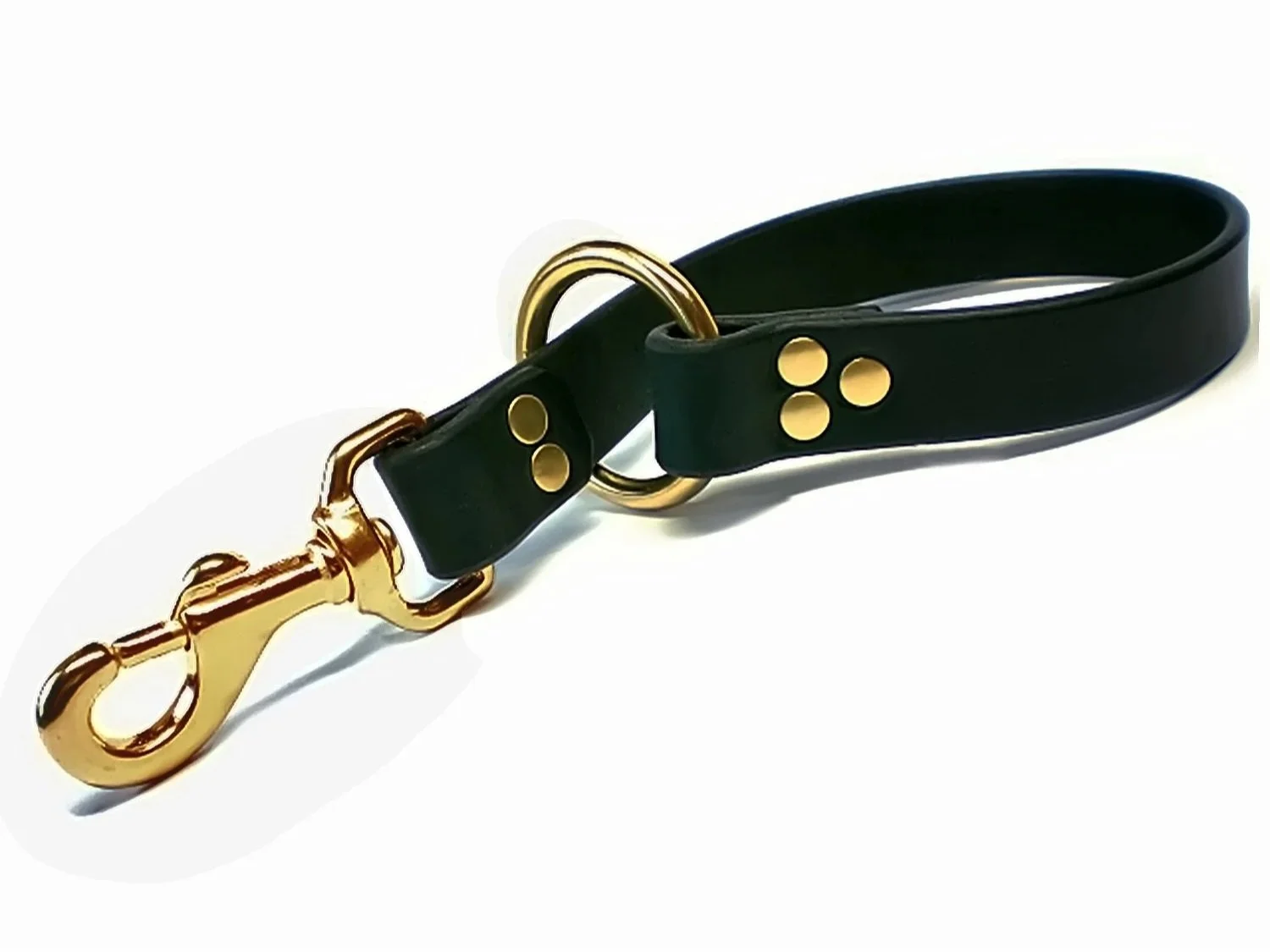 Black Leather Bedpost Bondage Strap in Brass.