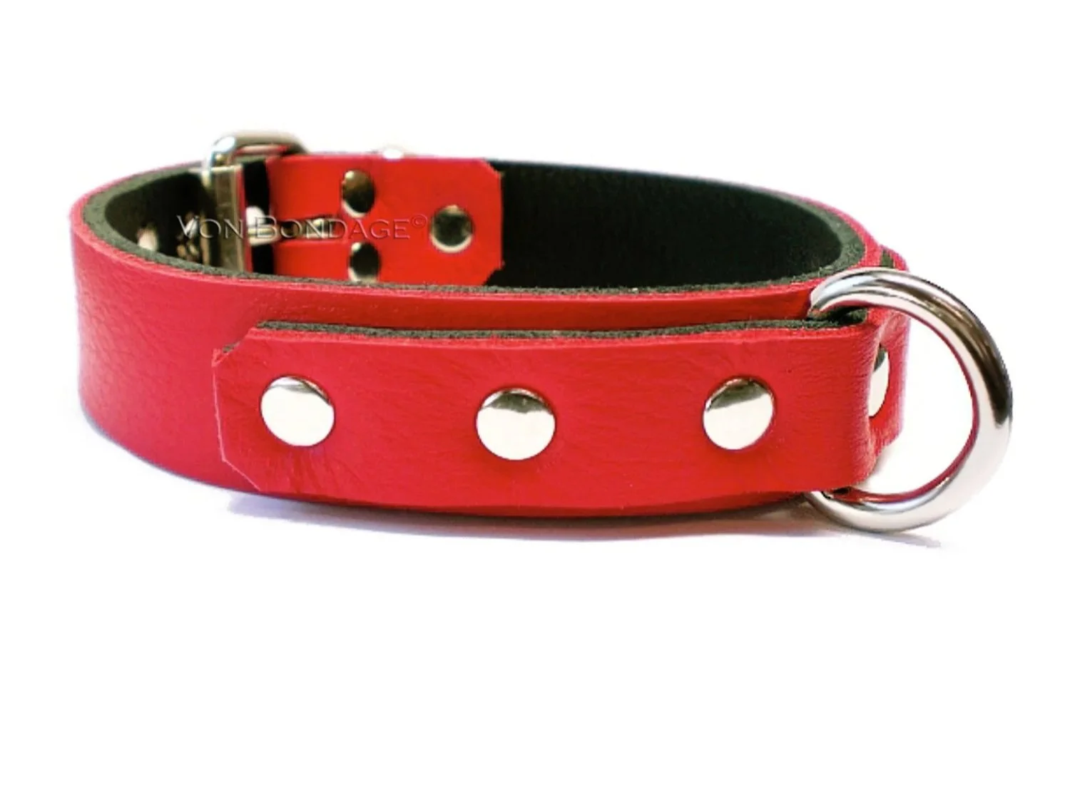 Red Leather Bondage Collar with a D-ring in front