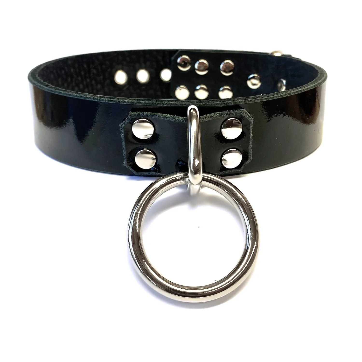 1.25 Black Patent Leather BDSM Collar with Large Bondage Ring.jpg