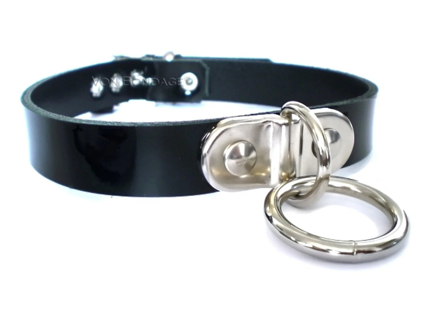 Black Patent Leather Collar with Plated D&O Ring