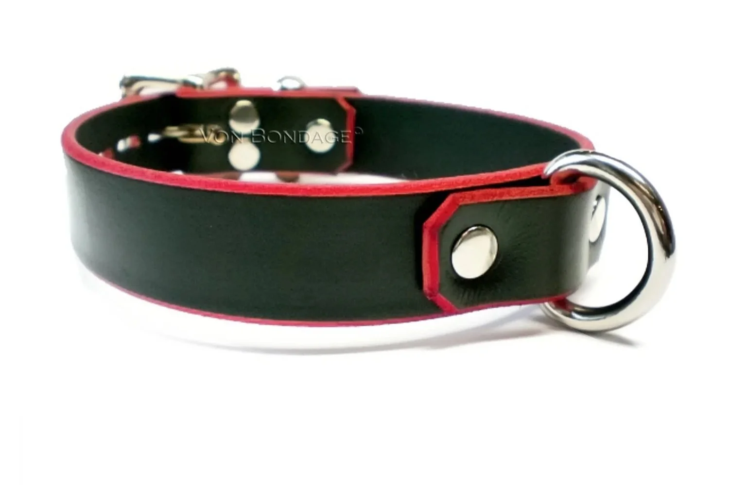 Leather BDSM Collar with Red Edges with D-ring in front