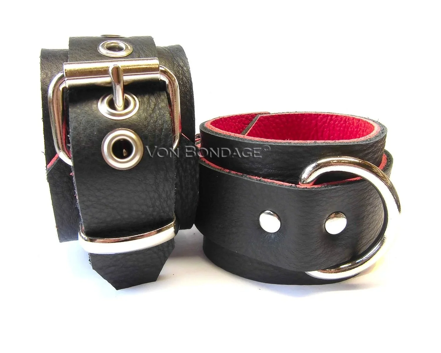 Pair of Bondage Restraints lined in soft red leather