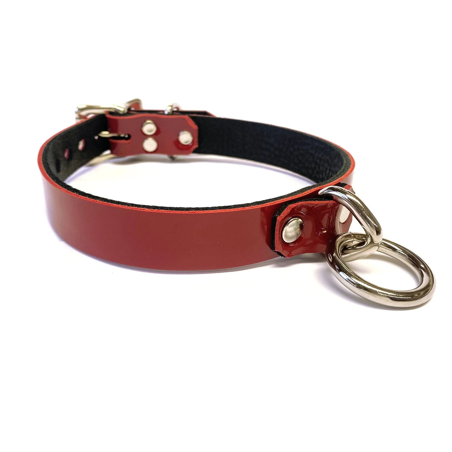 Red Patent Leather Choker with Bondage Ring