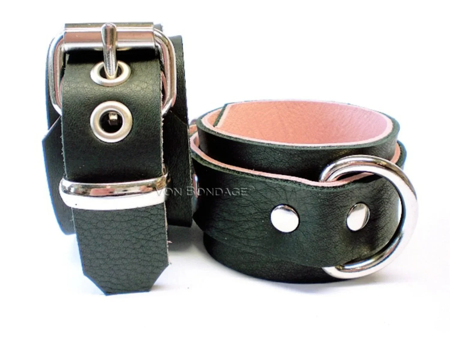 pair of black & pink leather restraints