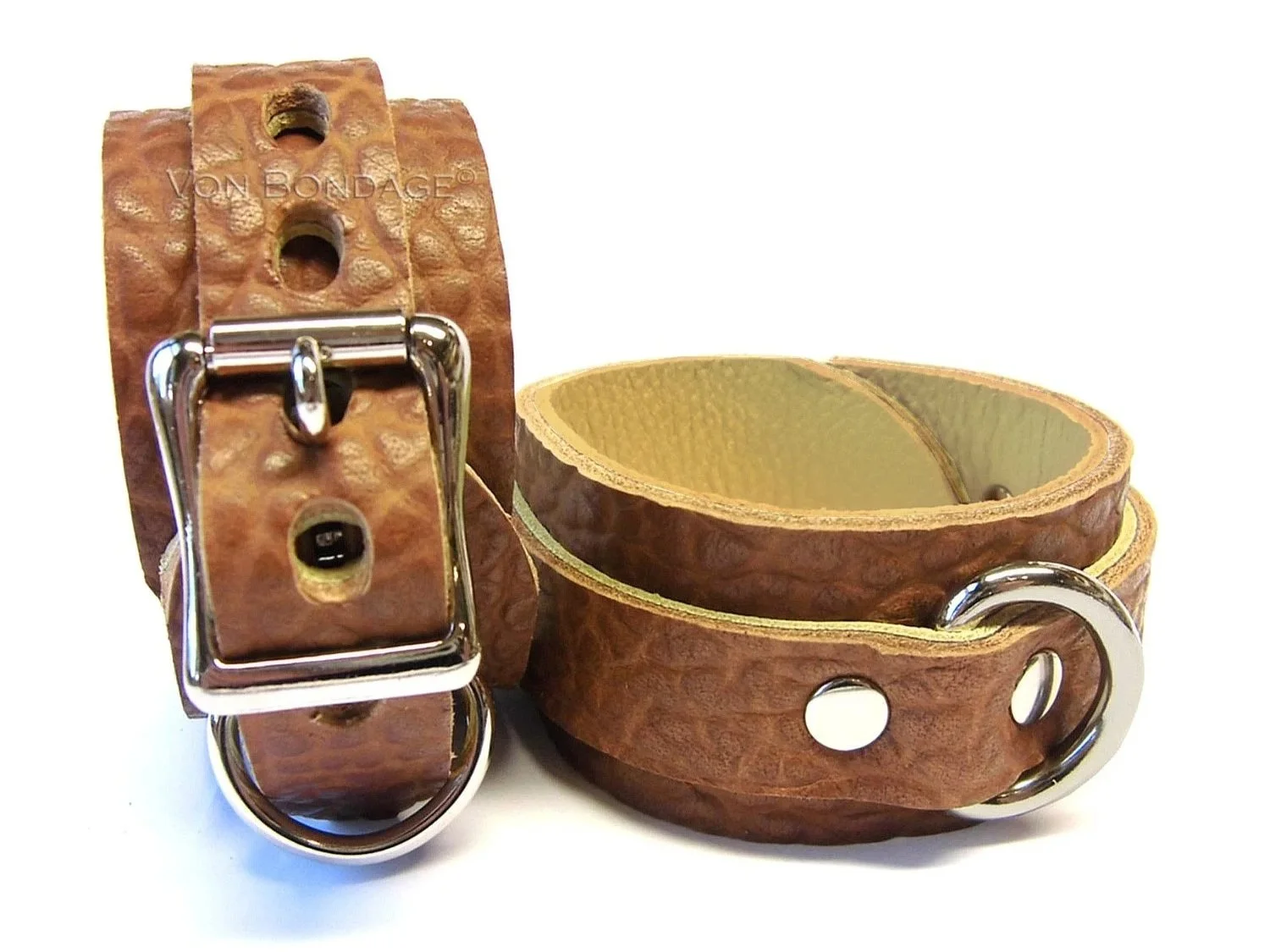 Lockable Restraints in Cognac Brown Bullhide Leather