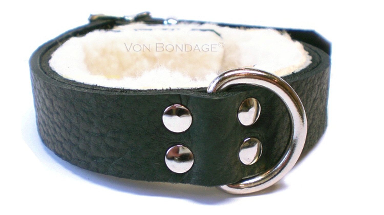 Black Narrow Fur-lined slave Collar with Strong Dee Ring