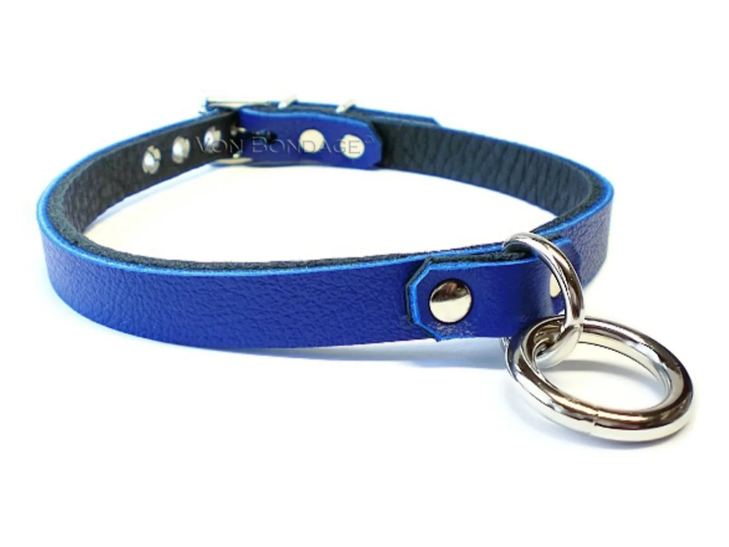 Discreet BDSM Day Collar with Small Ring in blue leather