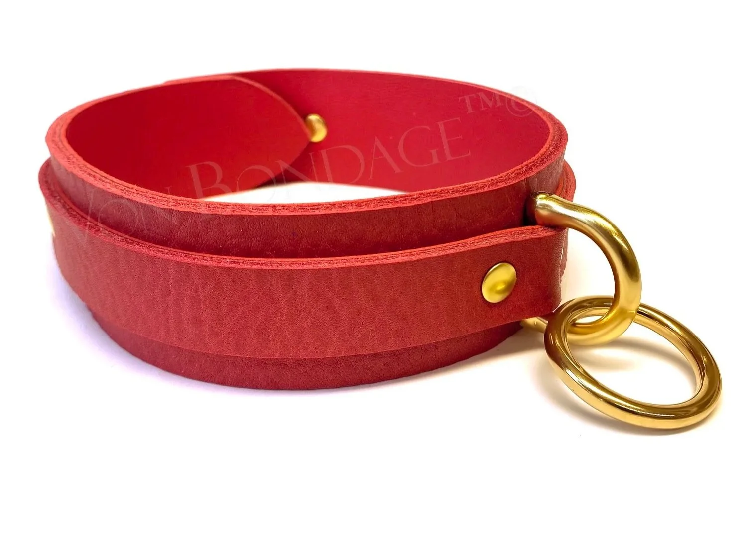 Red BDSM Collar lined in Red Lambskin with Brass O-ring