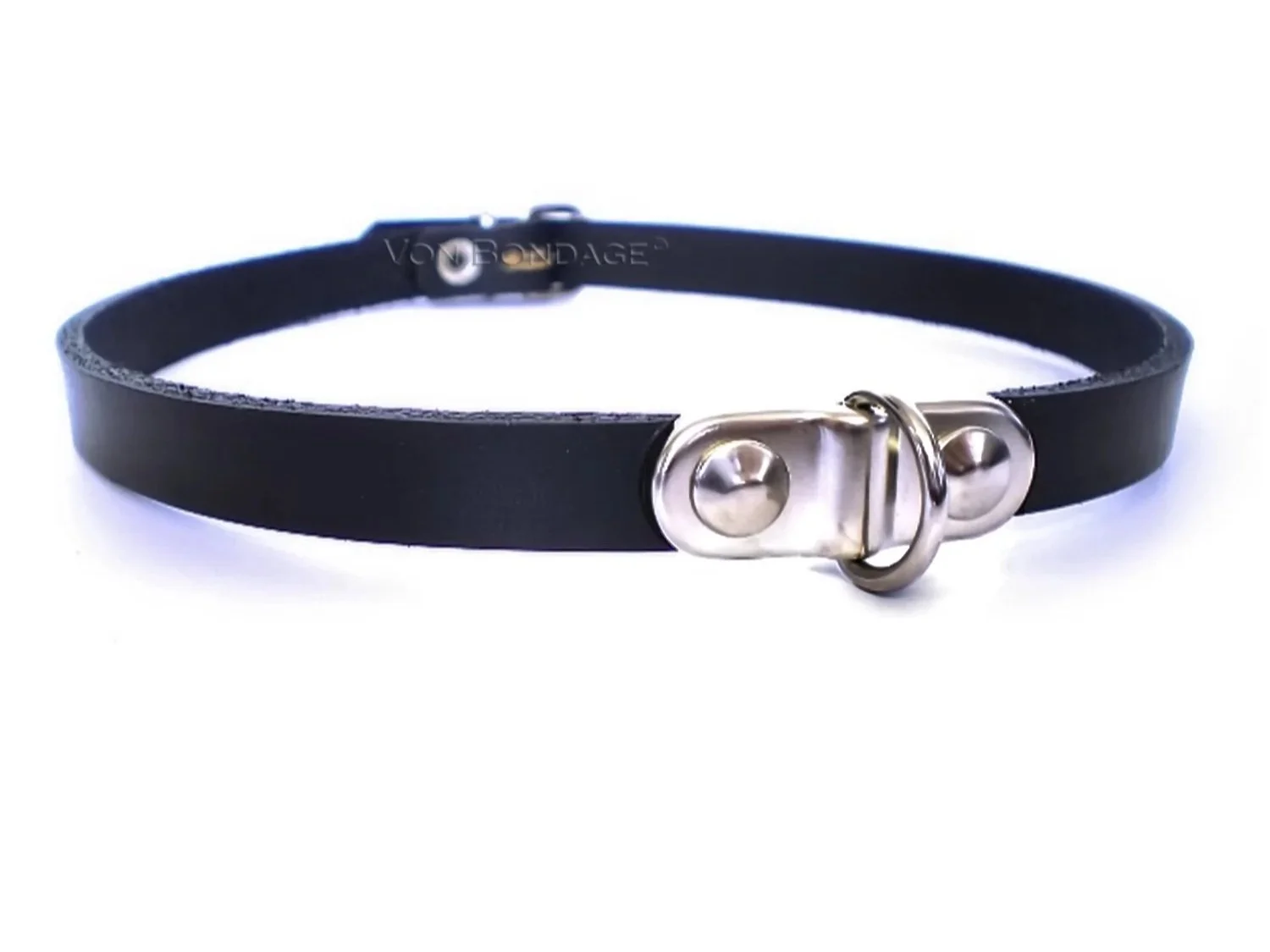 Black Leather Day Collar with Small Plated D-ring