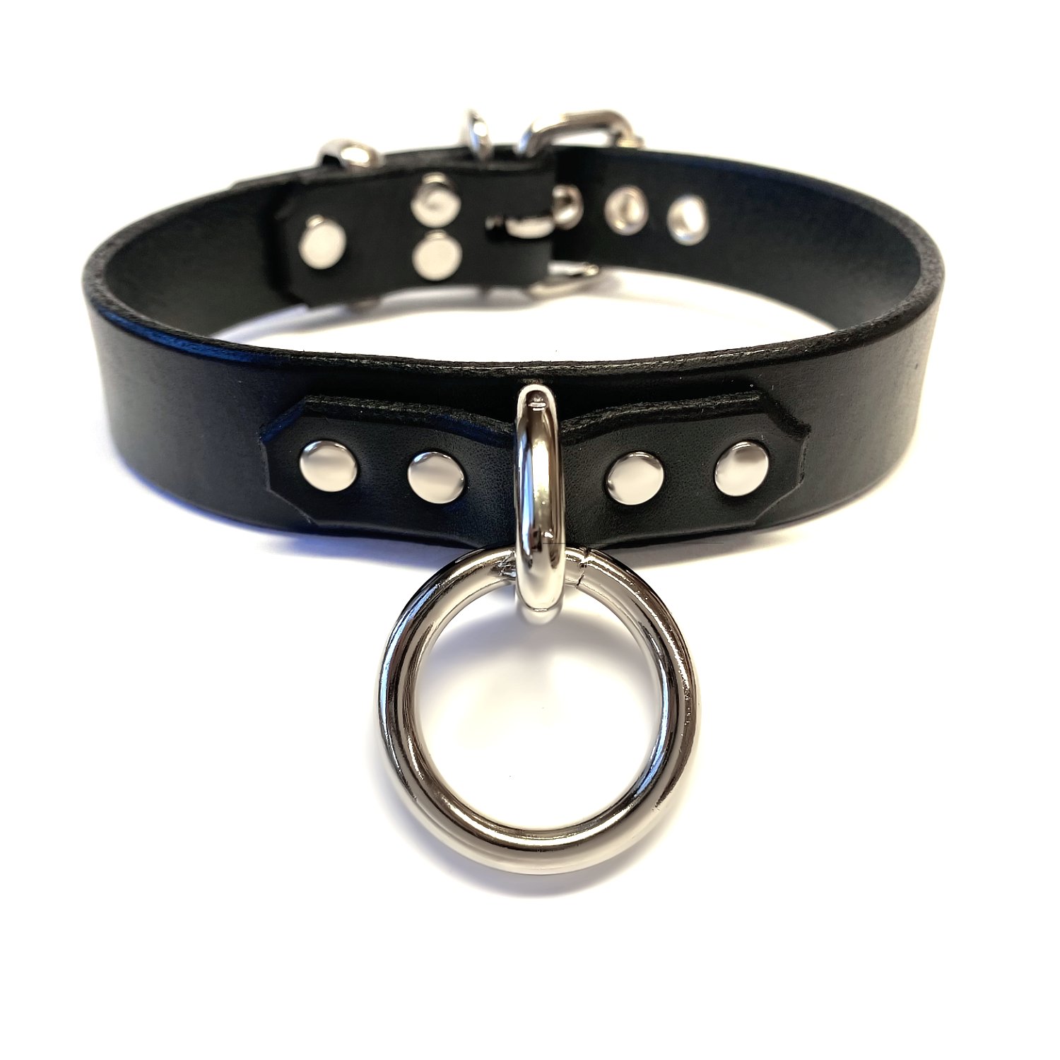 Black Latigo Leather BDSM Collar with small bondage ring