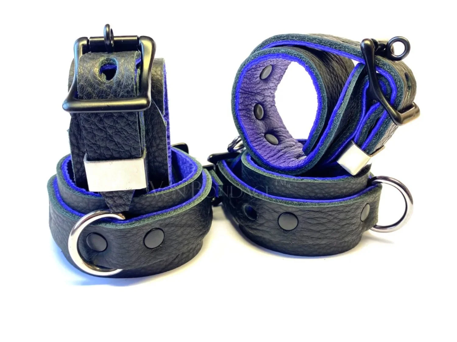 Black & Purple Leather BDSM Restraints Set with in Stainless Steel