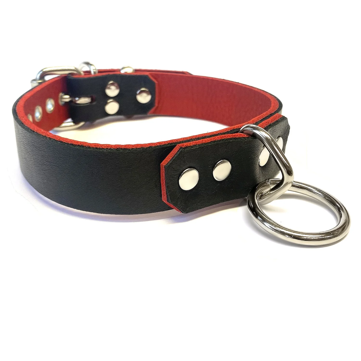 Lockable BDSM Collar in Bison Leather with Bondage Ring