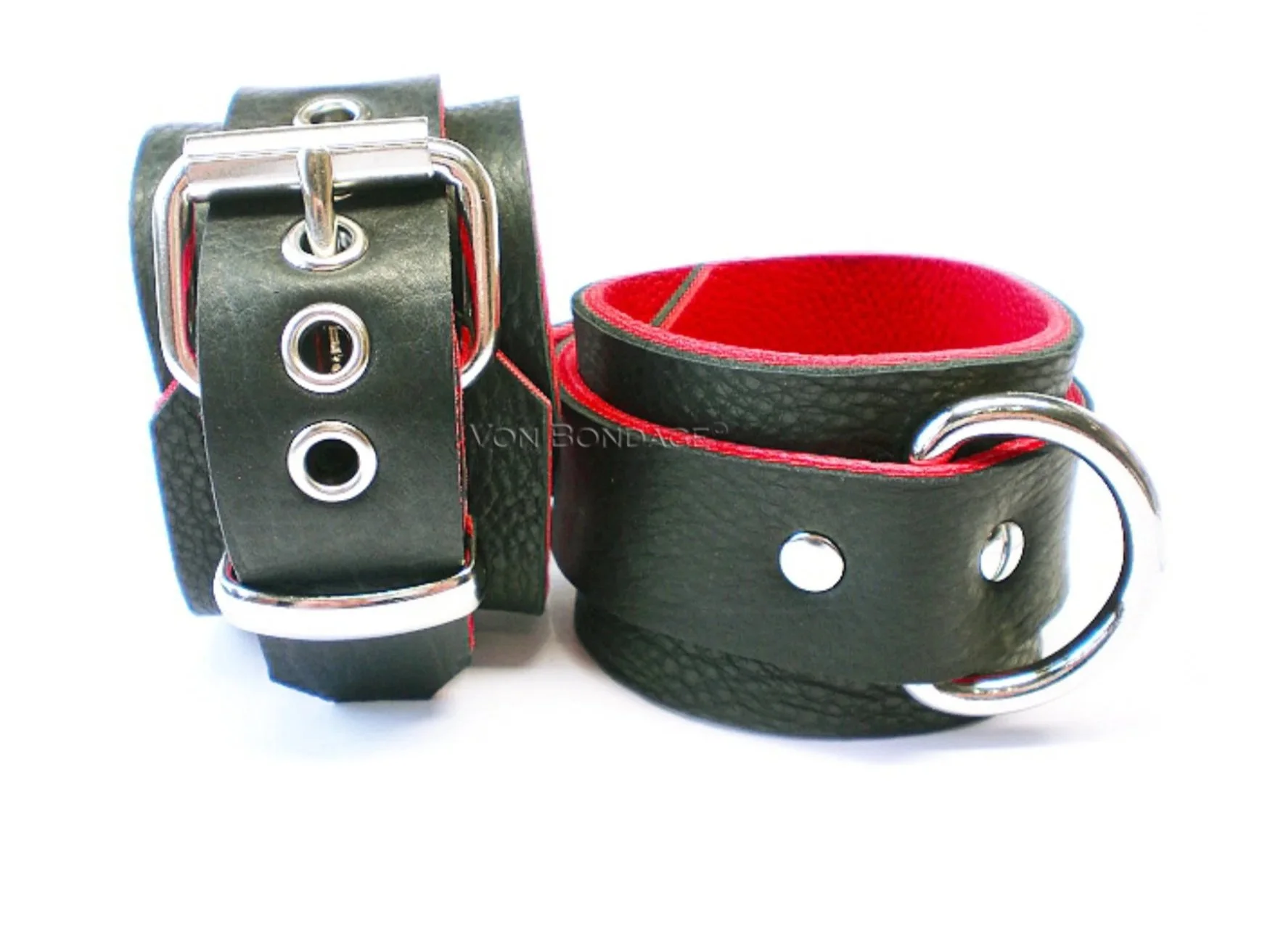 Bison Leather BDSM Restraints lined in Red Bullhide