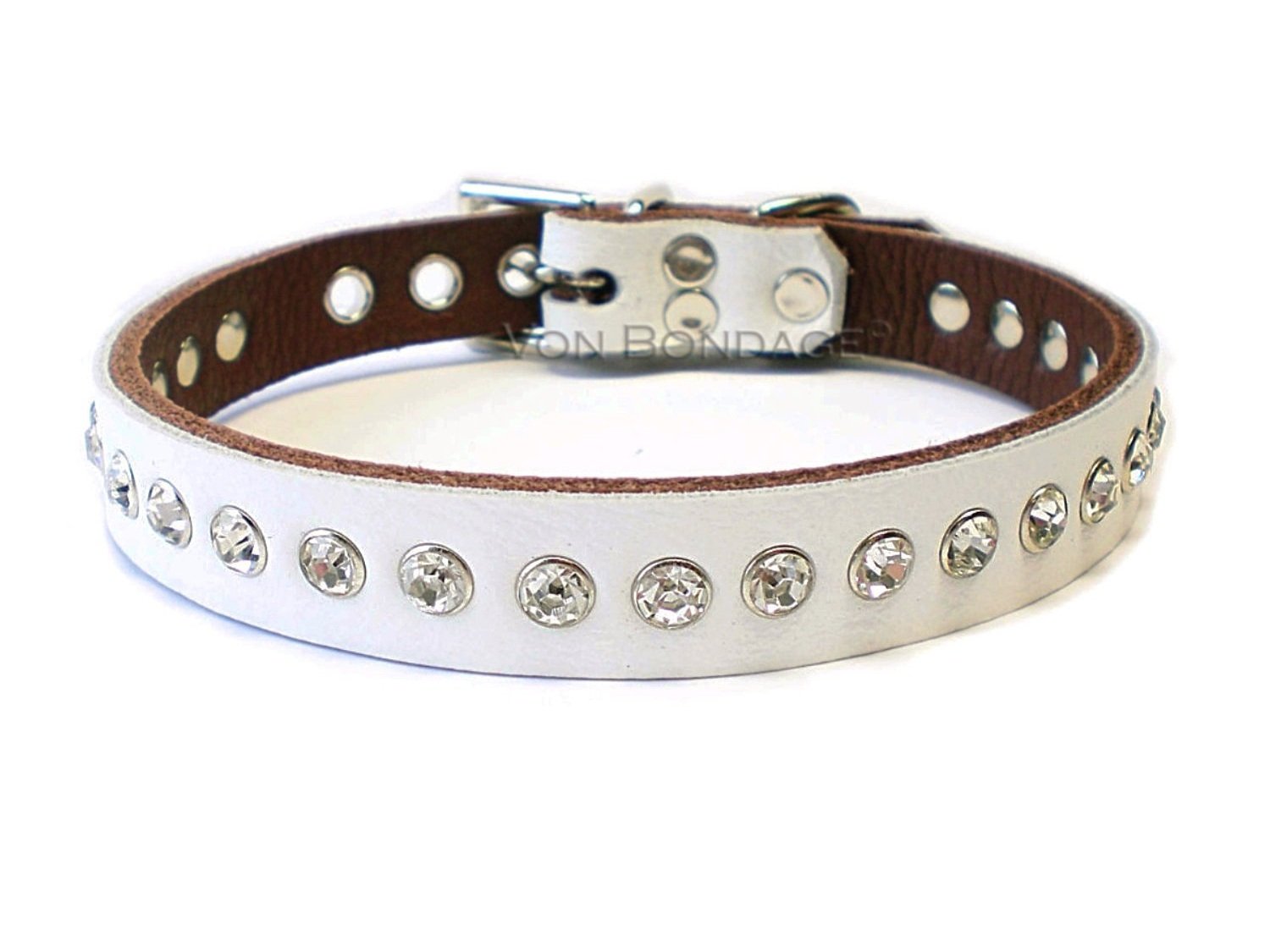White Lockable slave Collar with Swarovski Crystals