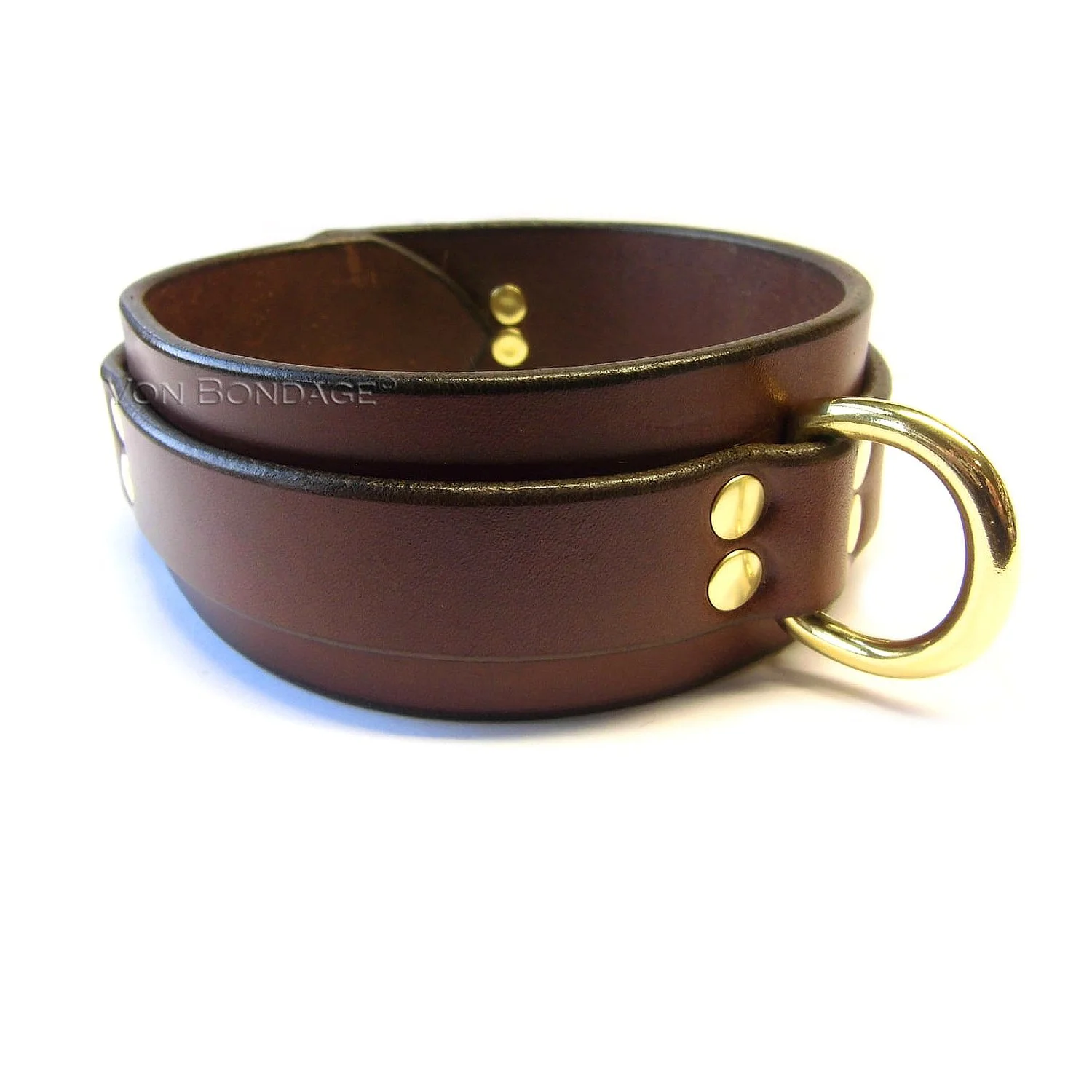 Brown Leather BDSM Collar with Medium Brass Dee Ring