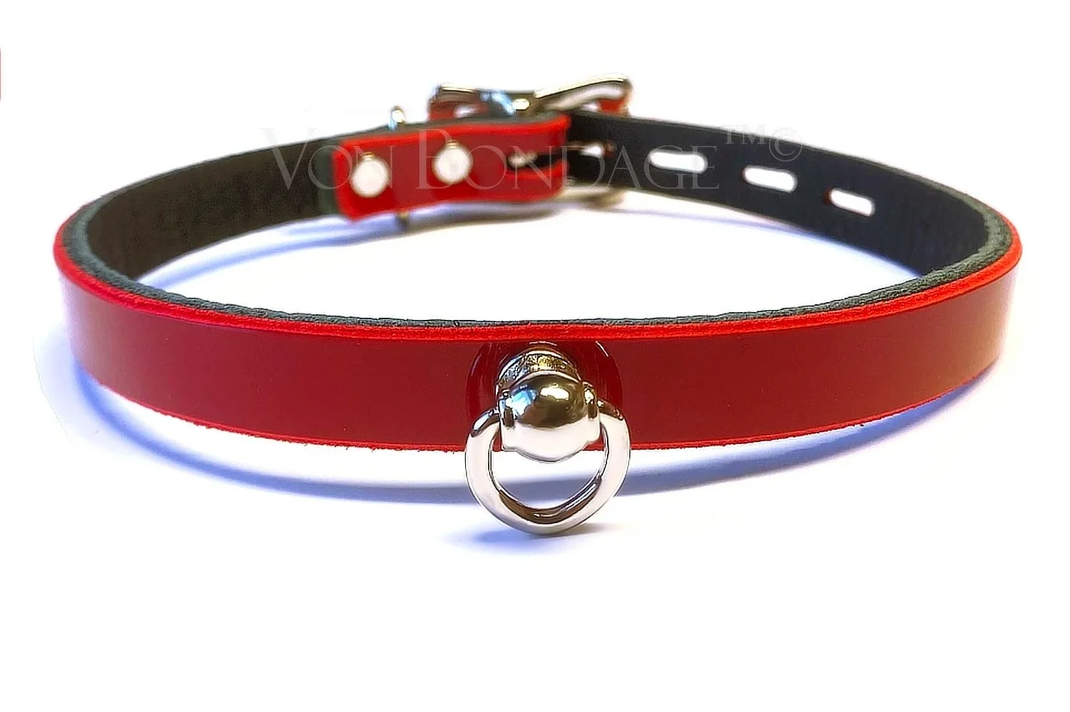 Red Patent leather Day Collar with Ball Stud Ring