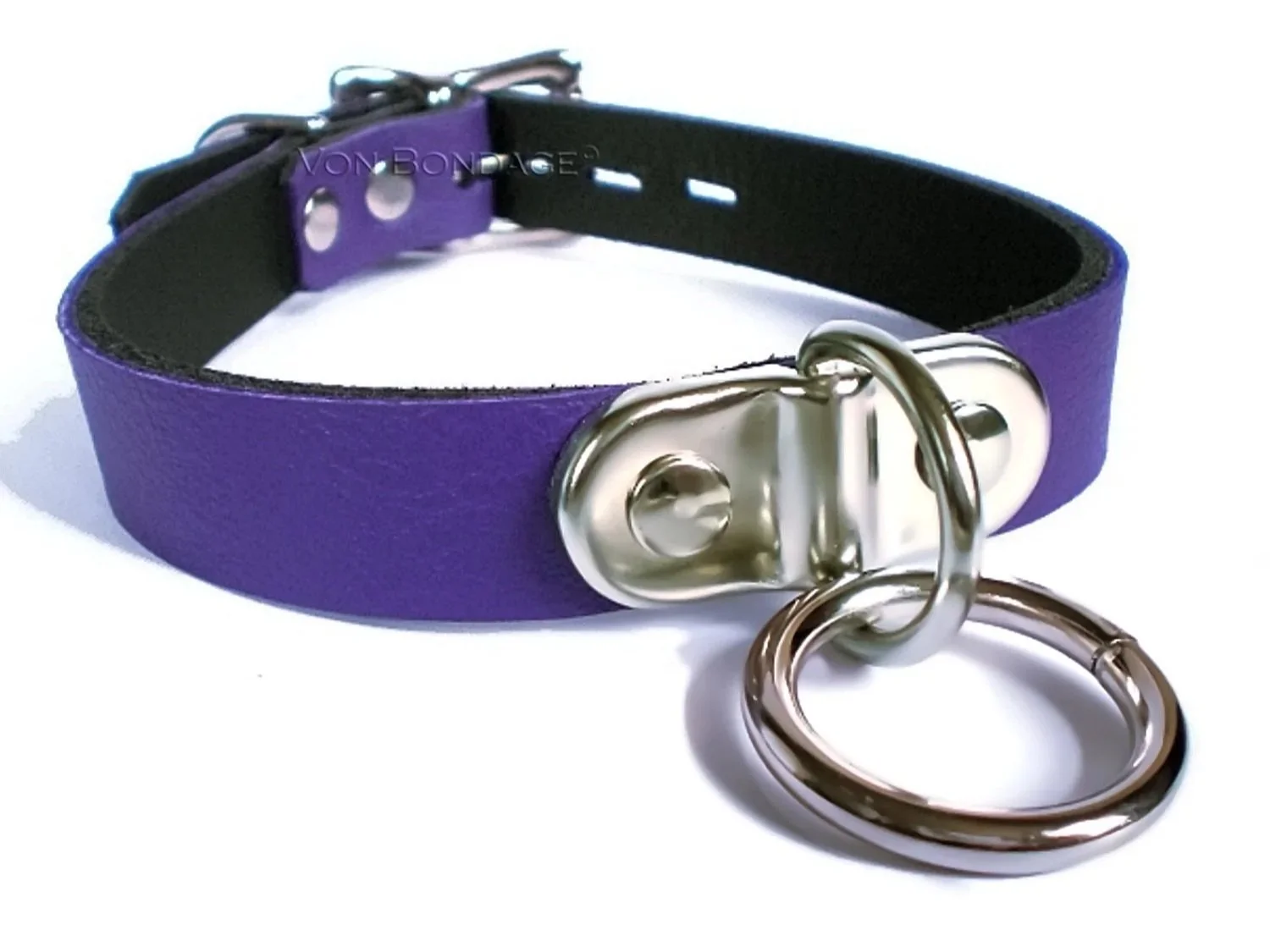 Purple Leather Collar with Plated D&O Ring