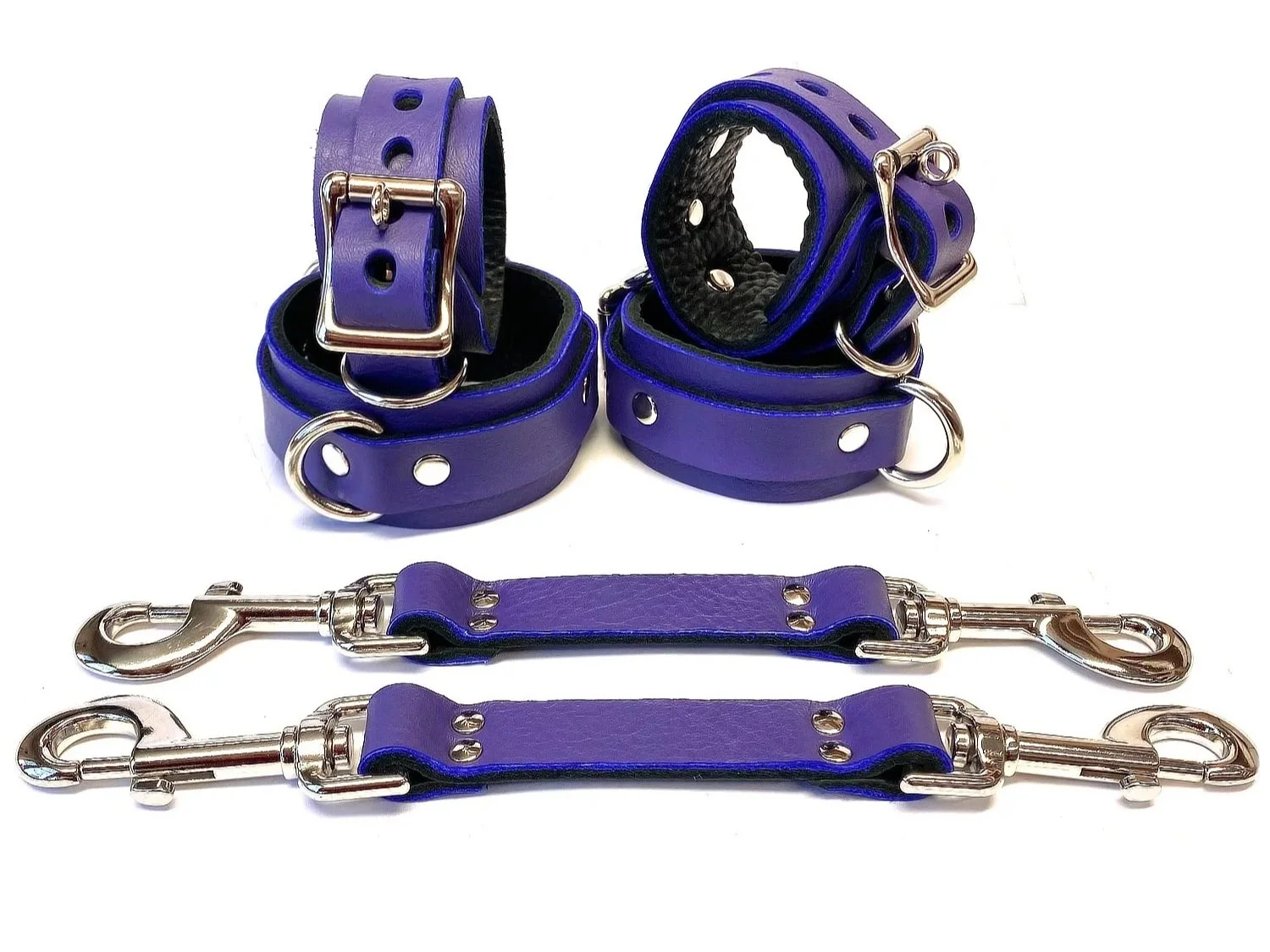 6 Piece purple Leather Bondage Set with Pair 10" Straps
