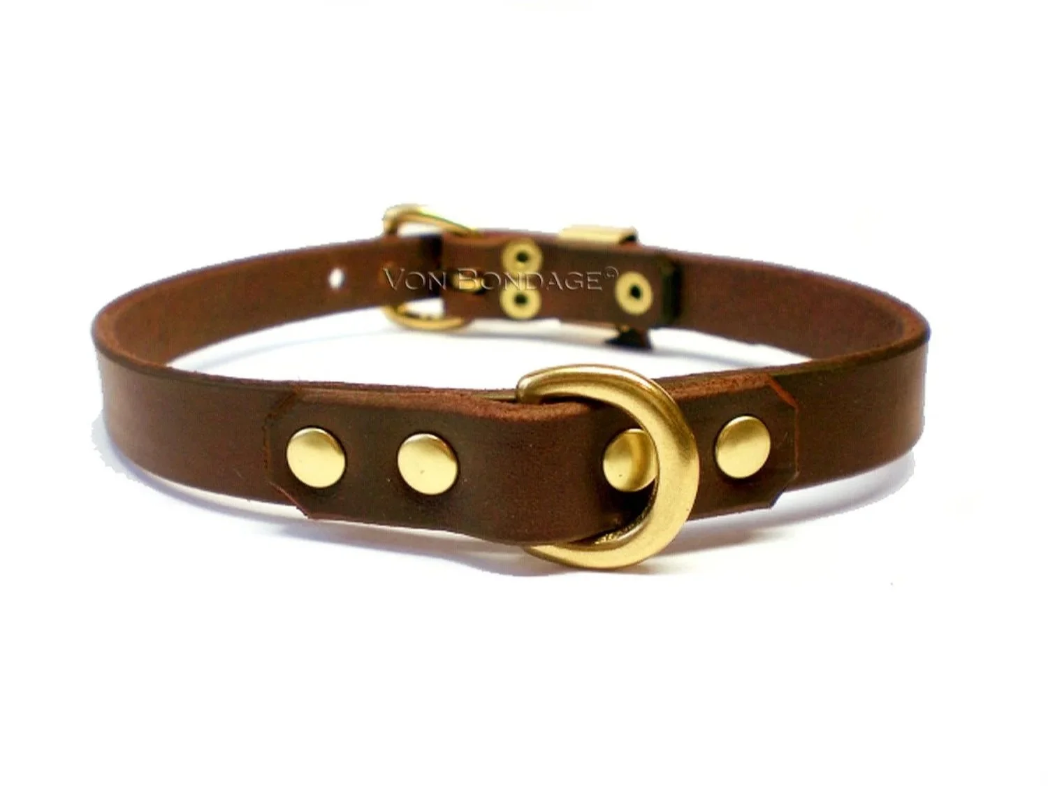 Brown leather slave collar with 5/8 d-ring