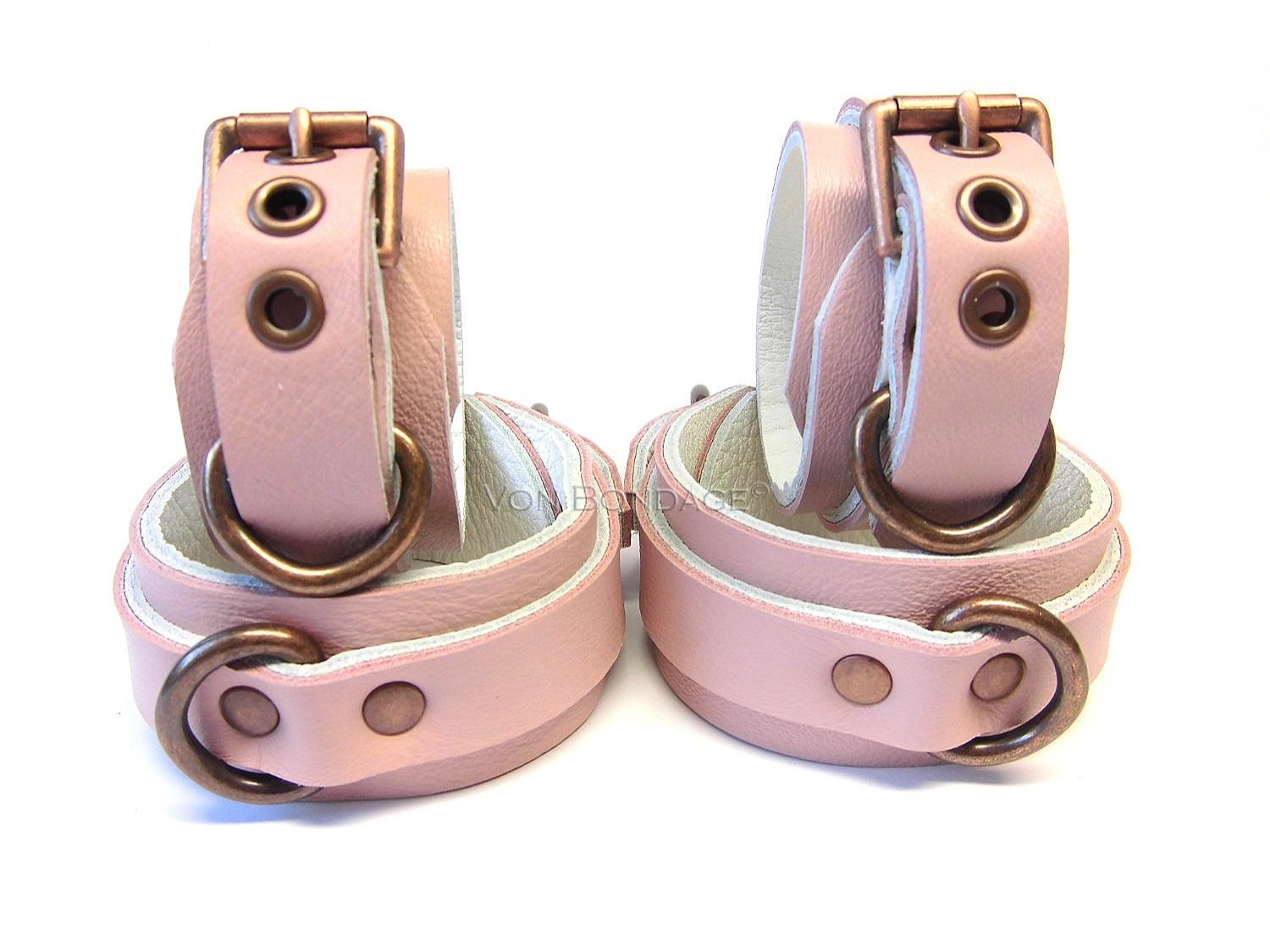 Wrist & Ankle Restraints in Pink Leather | Copper D-rings