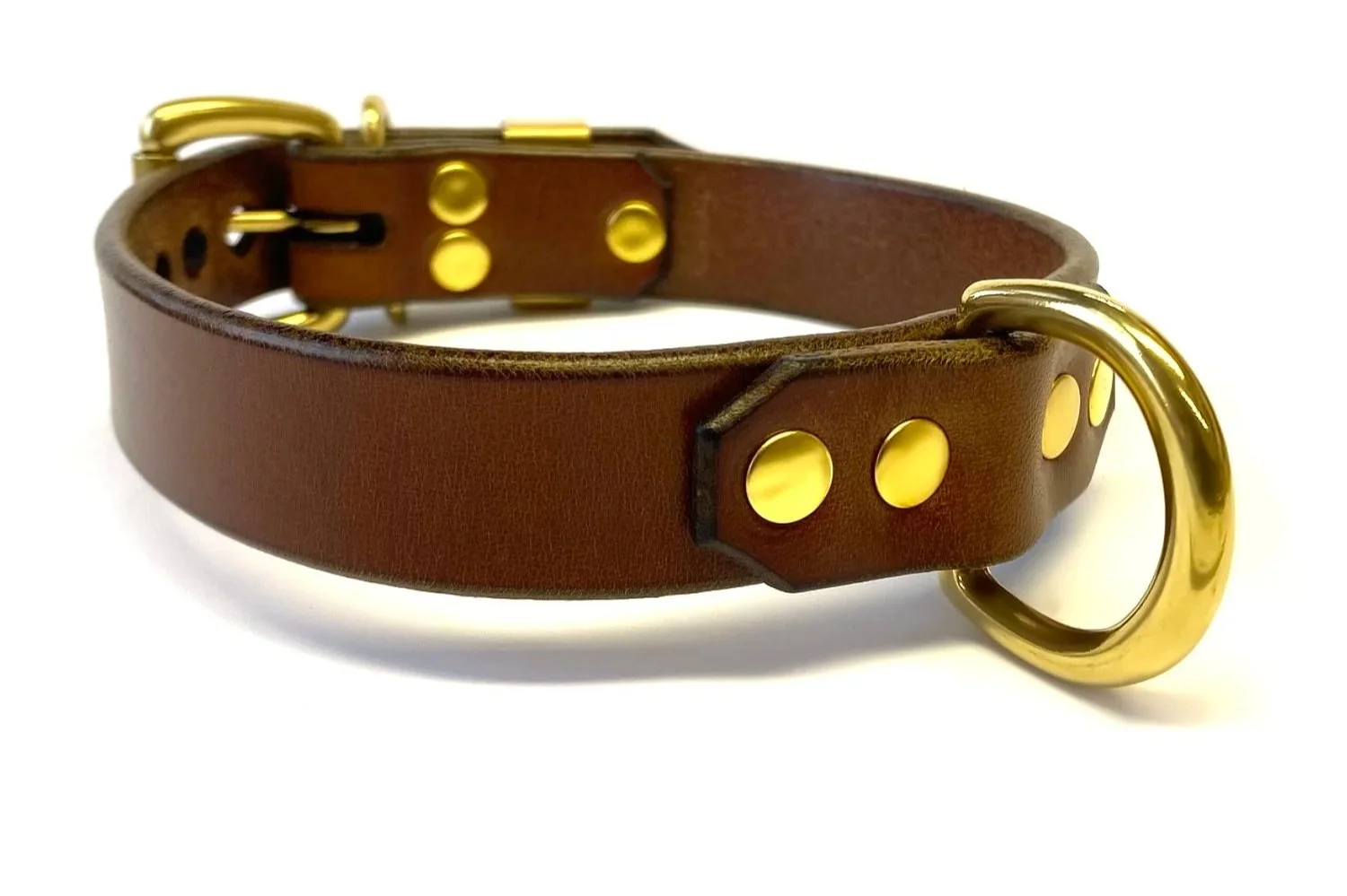 brown leather bdsm collar with 1"  brass d-ring