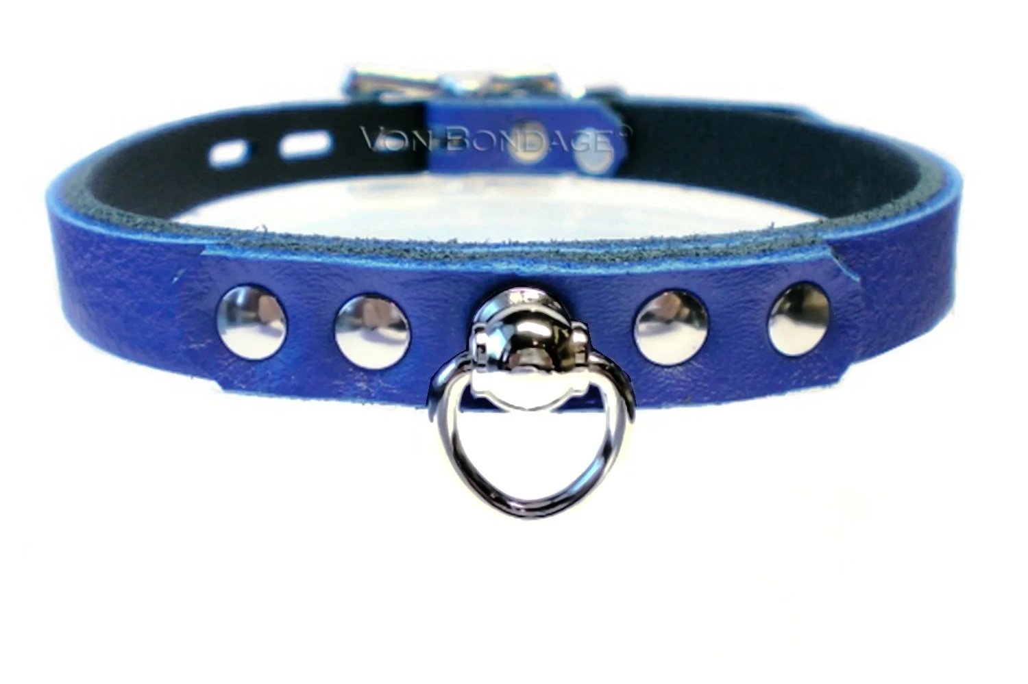 Blue Leather Day Collar with Ball Stud Ring