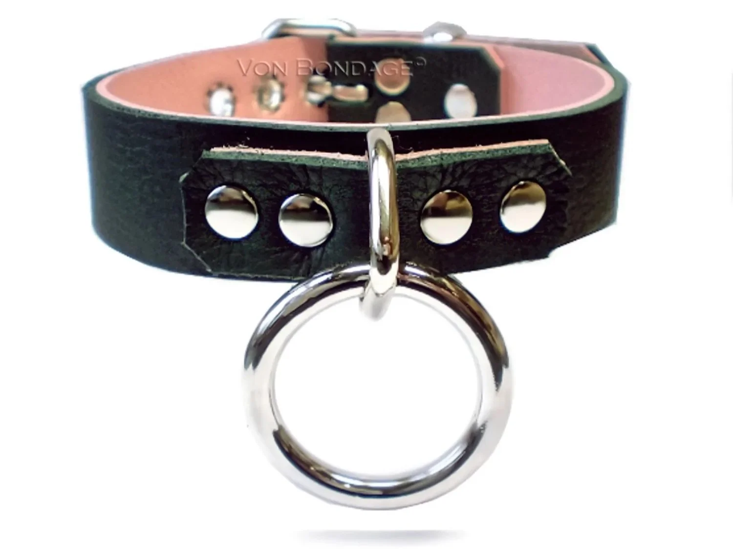 Black & Pink Leather BDSM Collar with Large O-ring