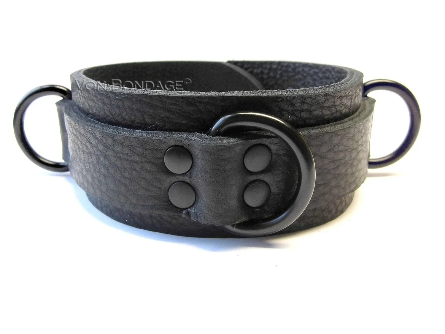 Bison Leather BDSM Collar with triple black dee rings