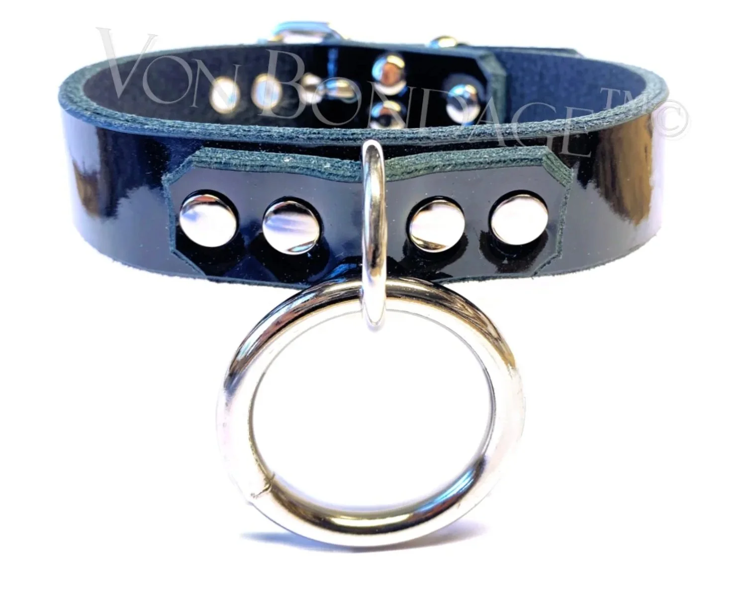 Black Patent Leather BDSM Collar with large O-ring