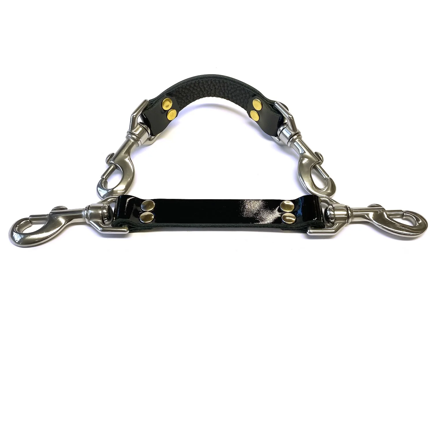 Pair of Black Patent Leather BDSM Straps with Stainless Steel Bolt Snaps