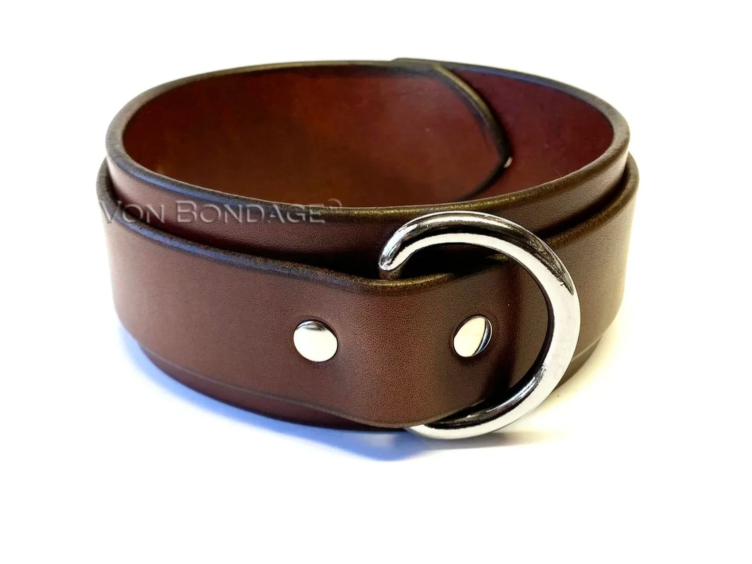 Brown Leather BDSM Collar with large D Ring
