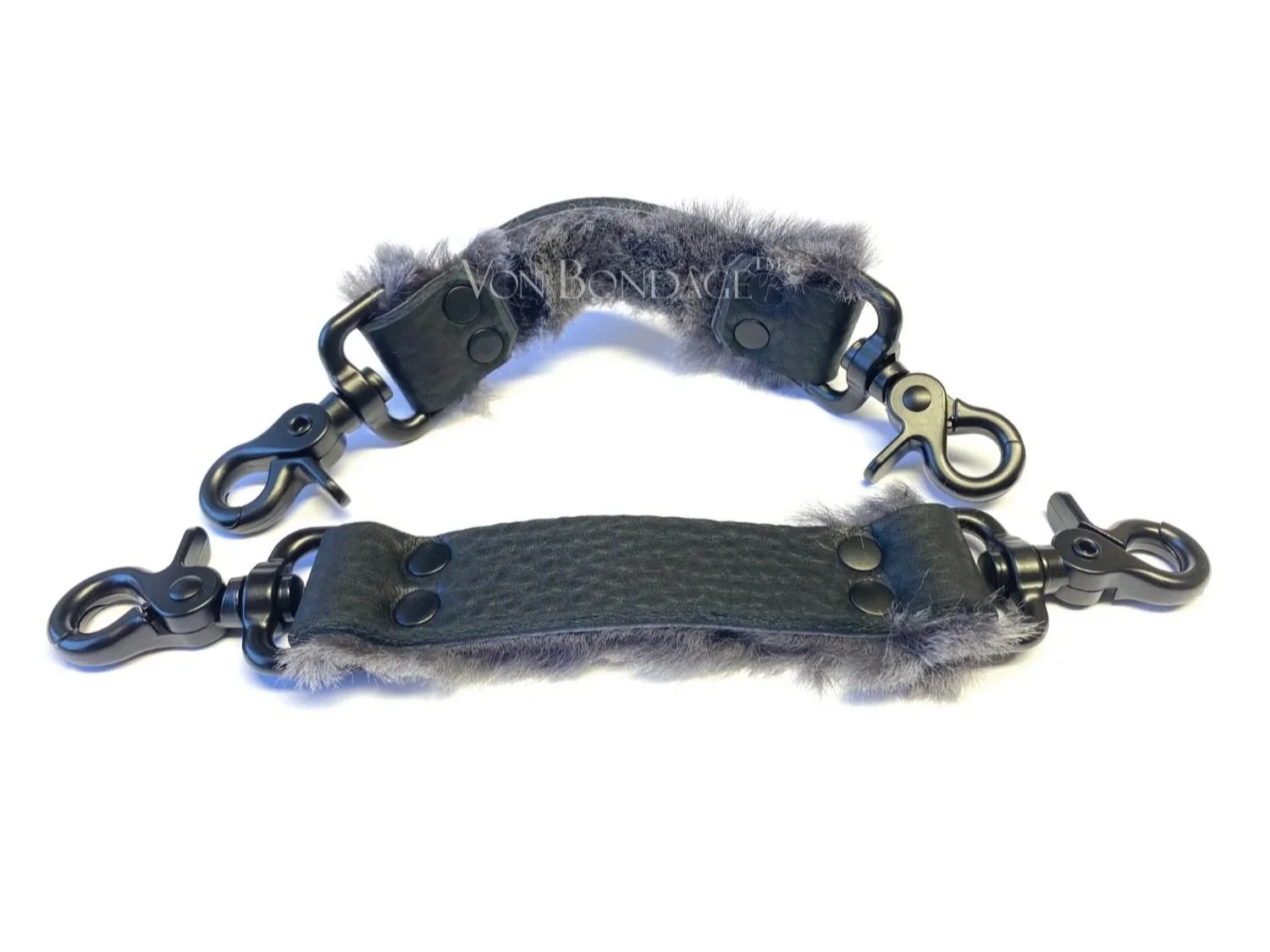 Pair of gray Fur-lined Bondage Straps for Restraints Black Clips