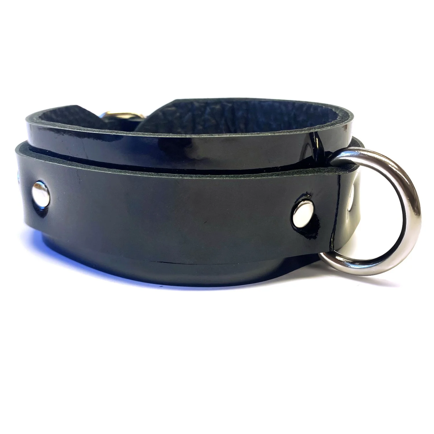 1.75 Black Patent Leather Bondage Collar with Medium D-ring.jpg