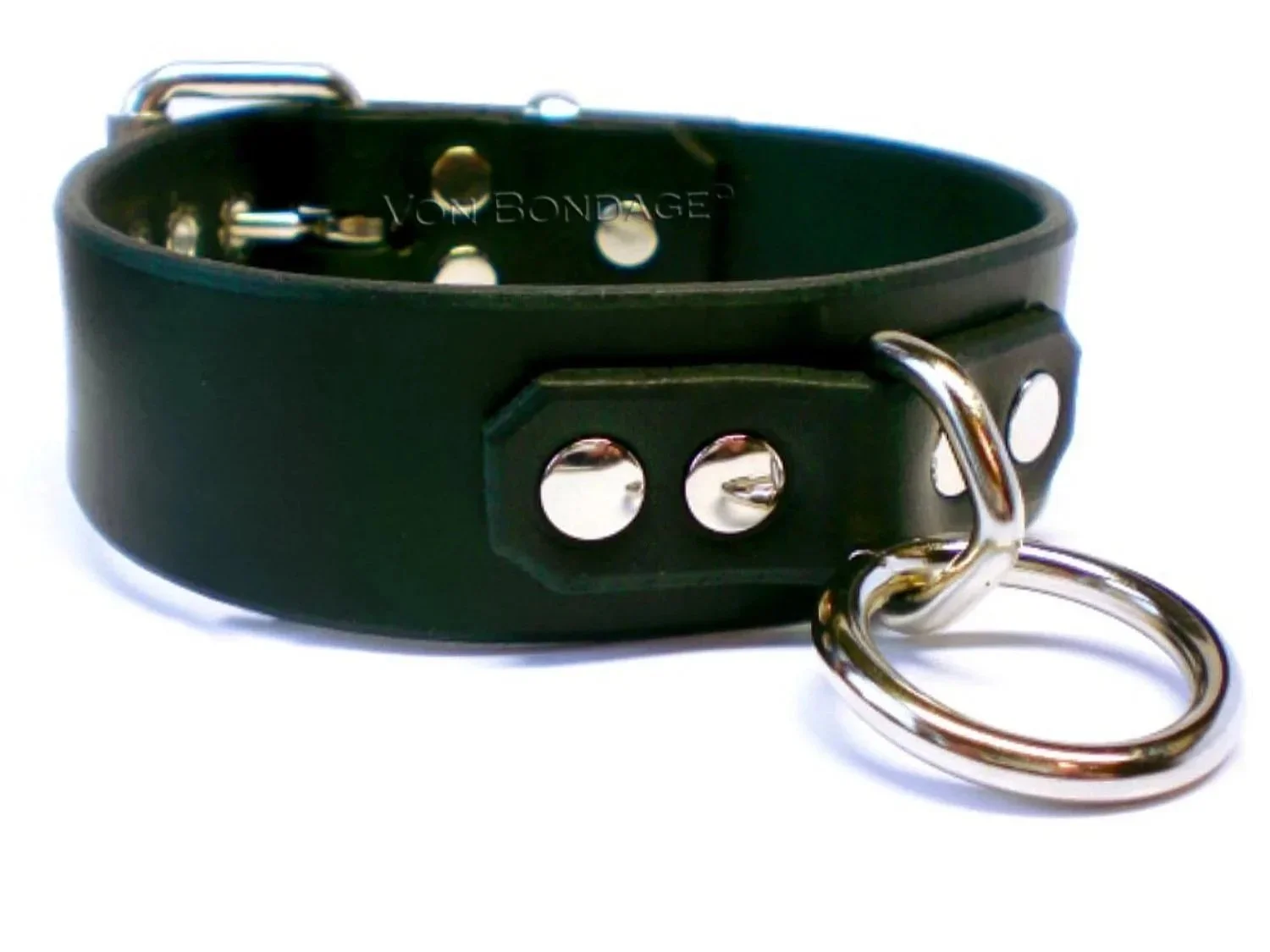 Black Latigo Leather BDSM Collar with Bondage Ring