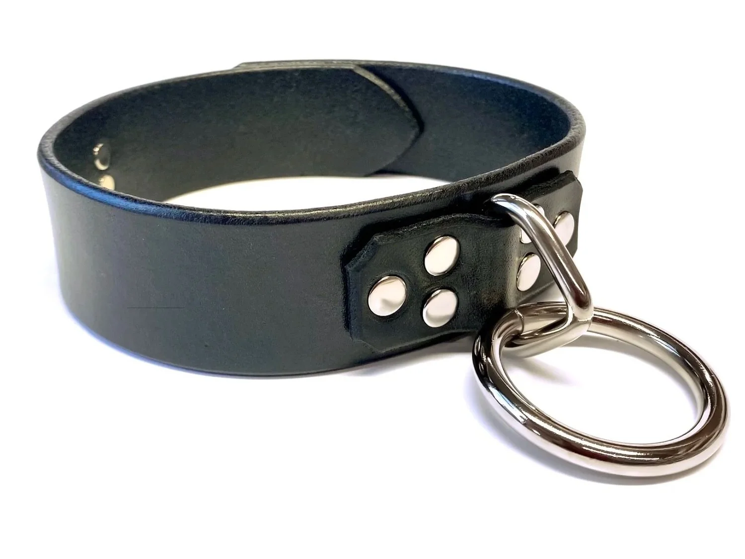 Black Latigo BDSM Collar with Large Bondage Ring