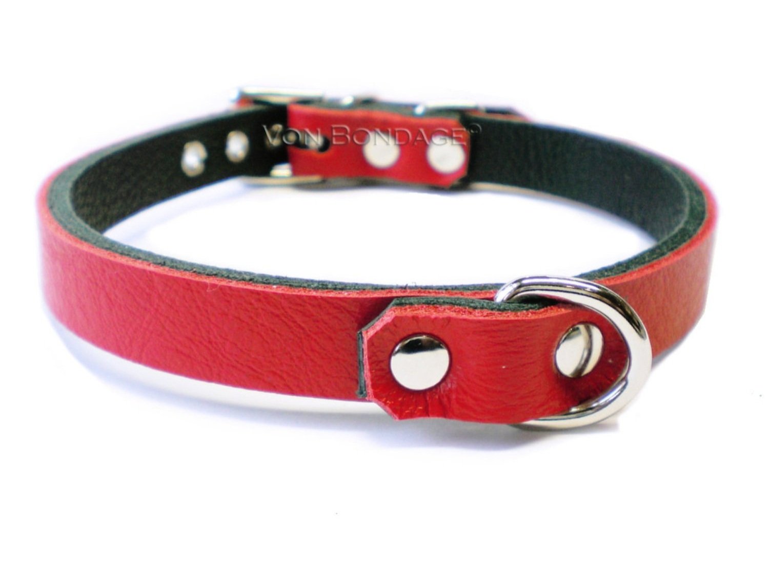 Discreet Red BDSM Day Collar with Tiny Dee Ring