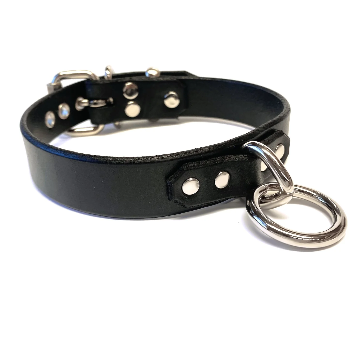 Black Leather BDSM Collar with 1" Bondage Ring