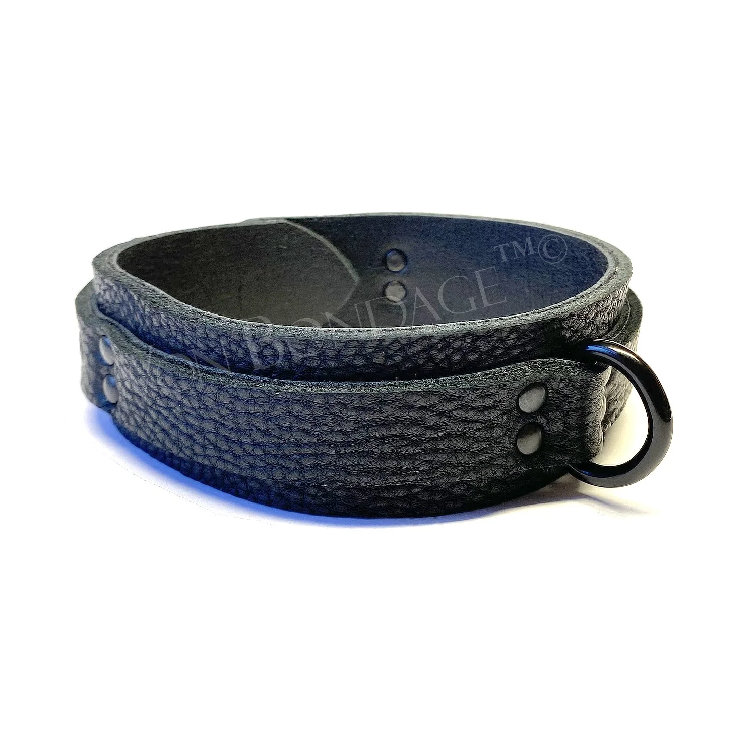 1.5 Bullhide Bison Leather slave Collar with Small Black D-Ring dbl-riveted.jpg