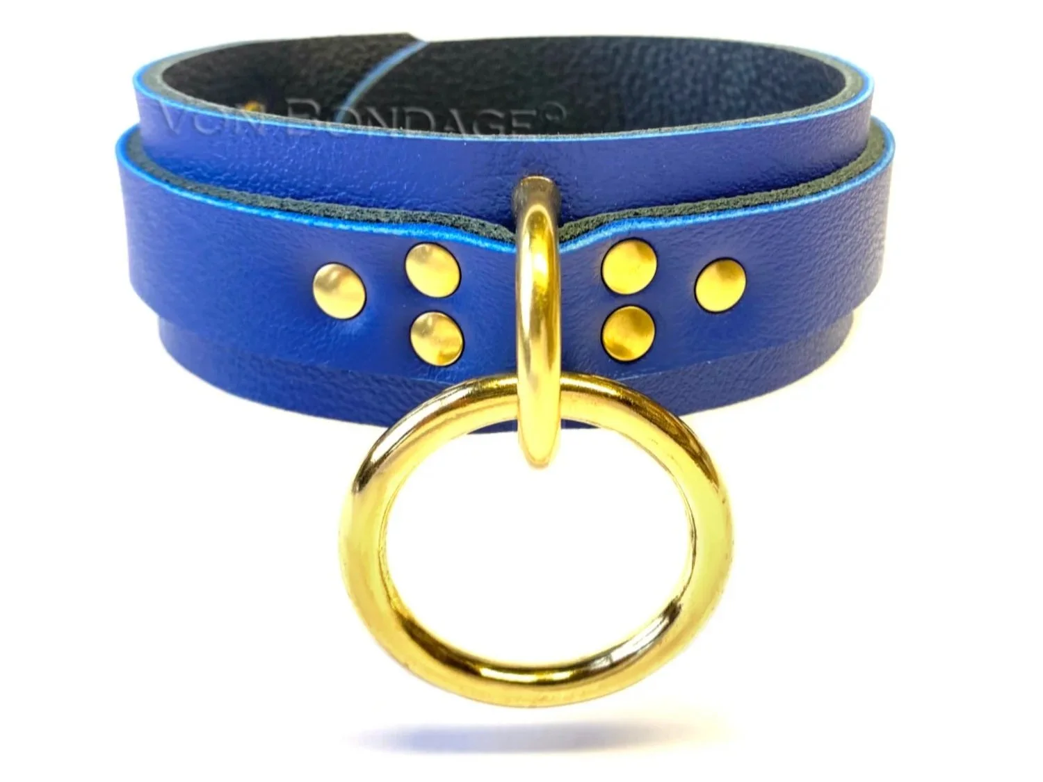 Blue Leather slave Collar with Brass O-Ring