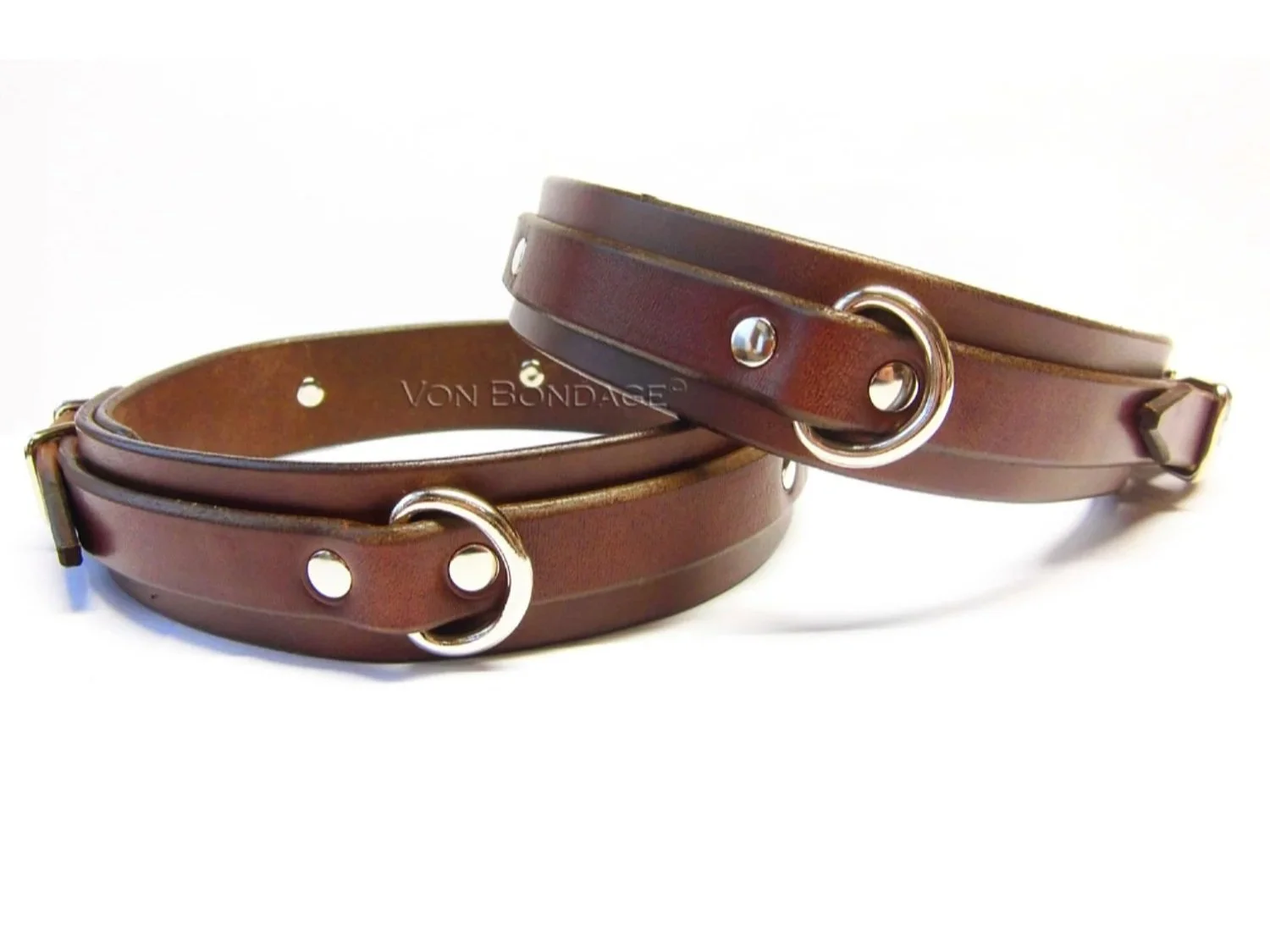 brown leather thigh cuffs with d-rings