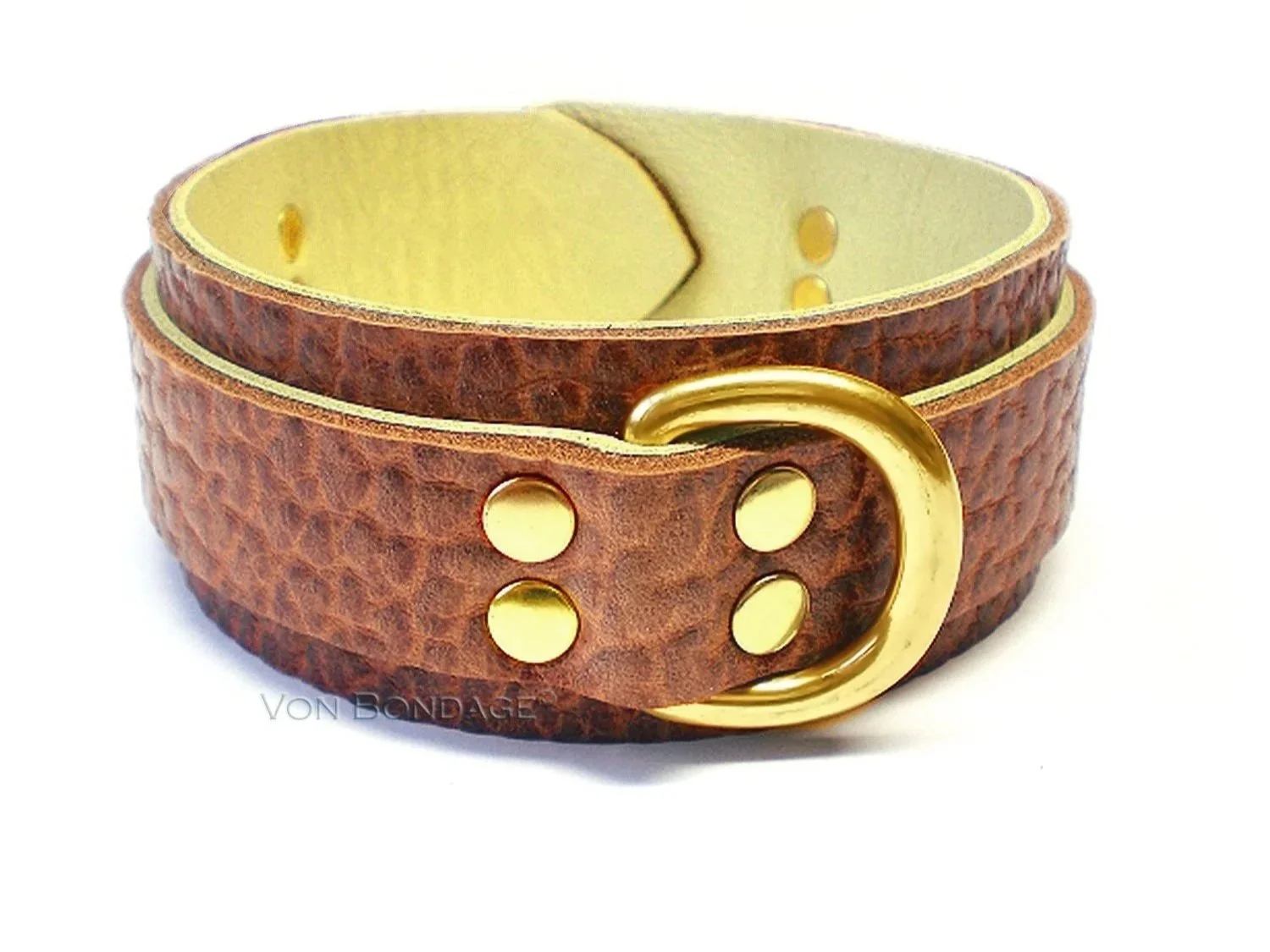 luxury bullhide leather collar with gold brass dee ring