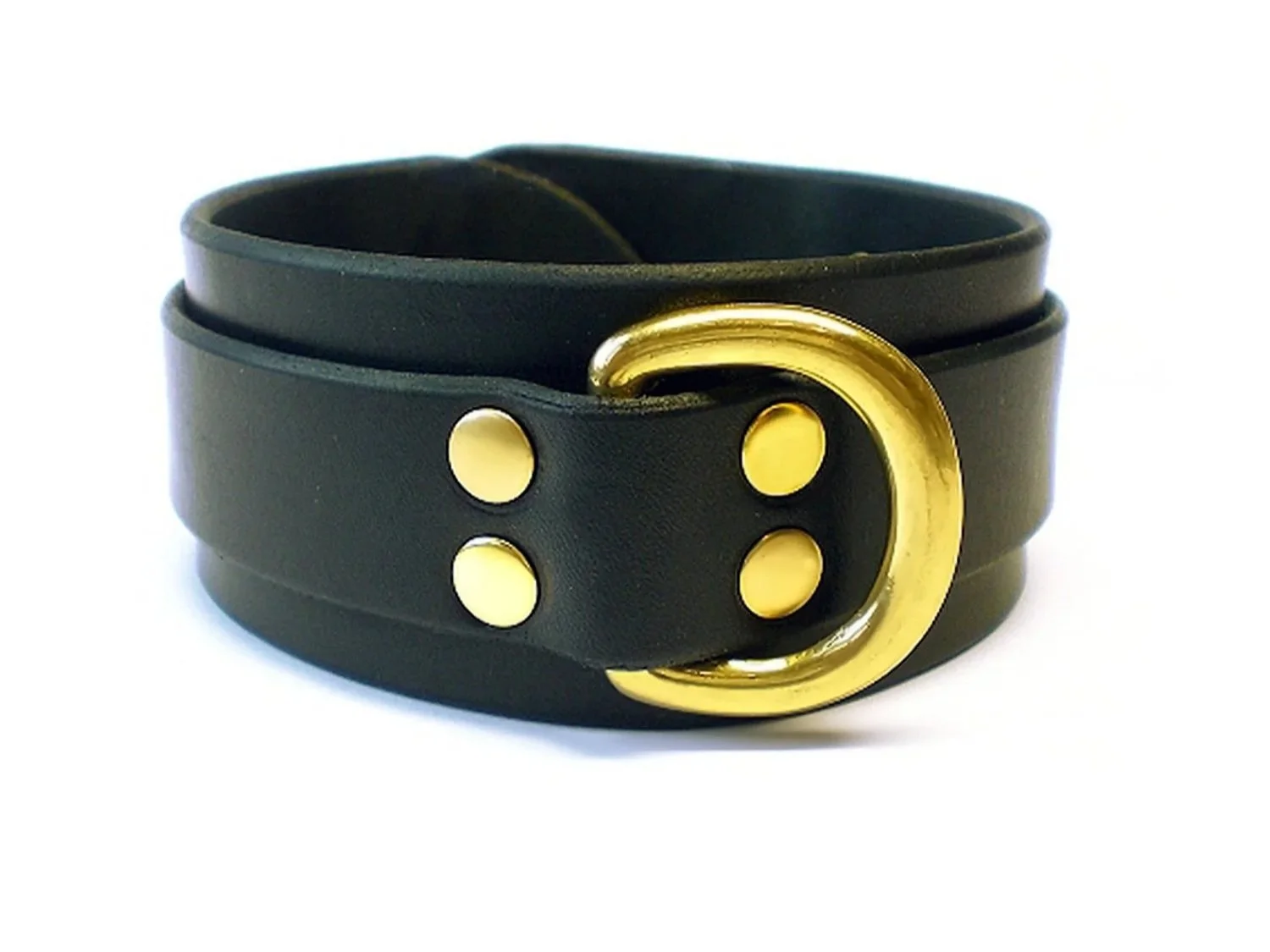 black leather bondage collar with brass d-ring